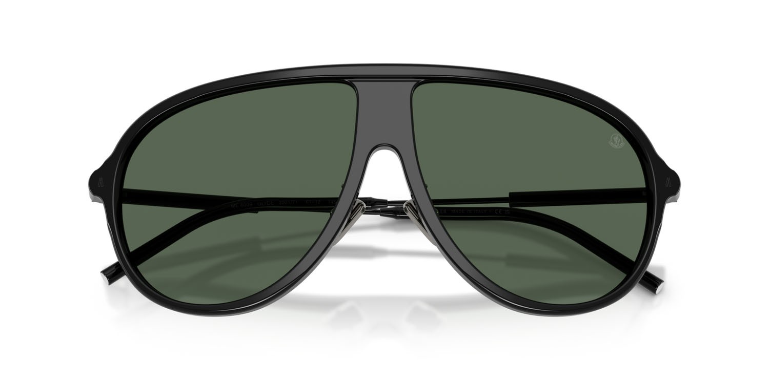 Occhiali da sole Moncler Glyde ME 6009 (300171) colore nero lucido forma aviator lenti verde scuro