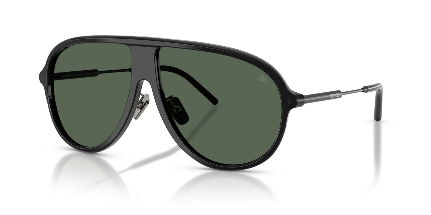 Occhiali da sole Moncler Glyde ME 6009 (300171) colore nero lucido forma aviator lenti verde scuro