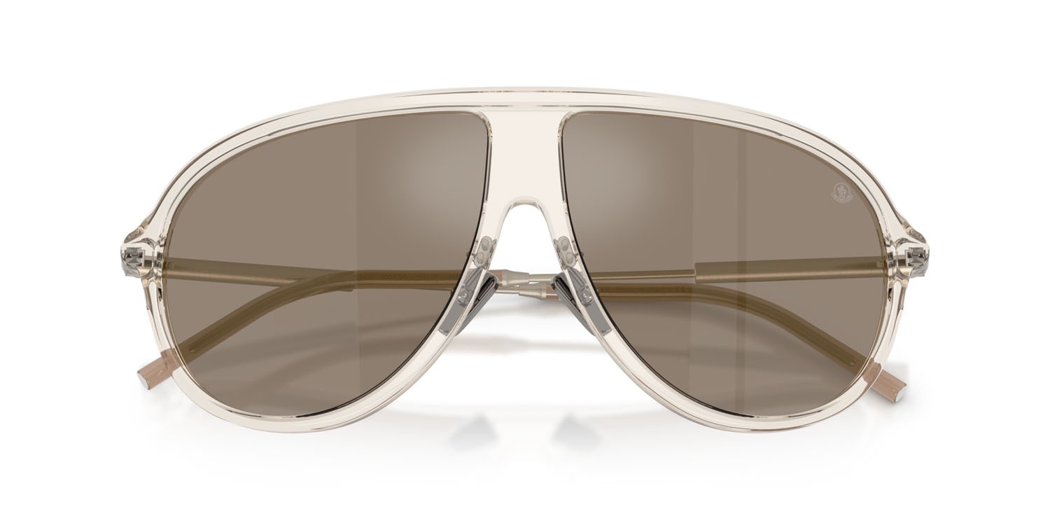 Occhiali da sole Moncler Glyde ME 6009 (30035A) colore burro lucido trasparente forma aviator lenti mirror brown gold
