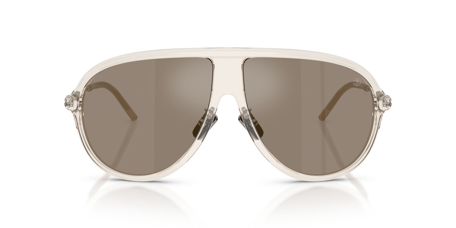 Occhiali da sole Moncler Glyde ME 6009 (30035A) colore burro lucido trasparente forma aviator lenti mirror brown gold