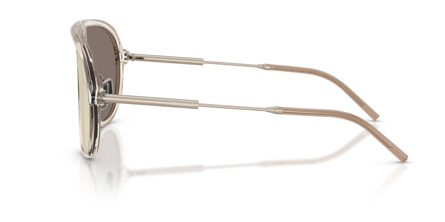 Occhiali da sole Moncler Glyde ME 6009 (30035A) colore burro lucido trasparente forma aviator lenti mirror brown gold