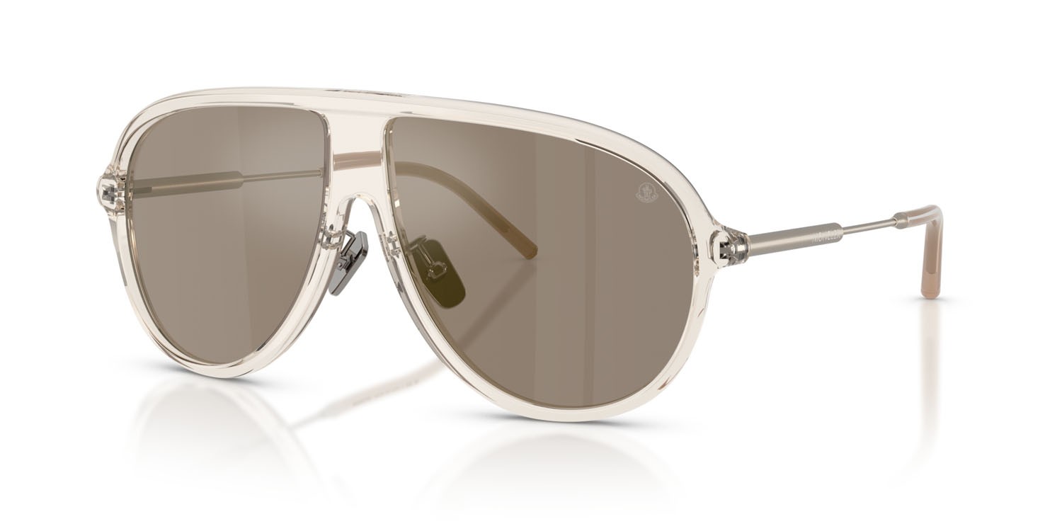 Occhiali da sole Moncler Glyde ME 6009 (30035A) colore burro lucido trasparente forma aviator lenti mirror brown gold
