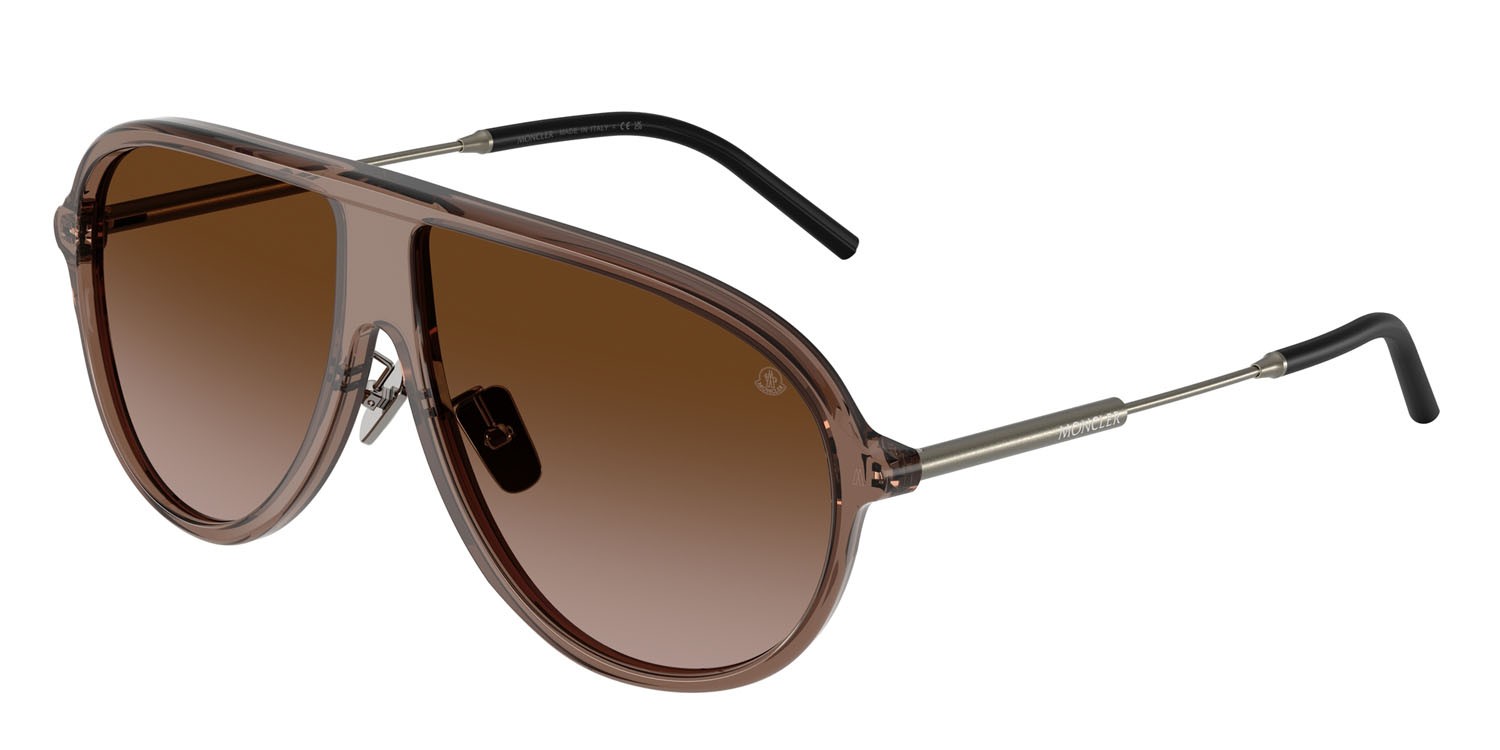 Occhiali da sole Moncler Glyde ME 6009 (301813) colore marrone trasparente lucido forma aviator lenti marrone sfumato