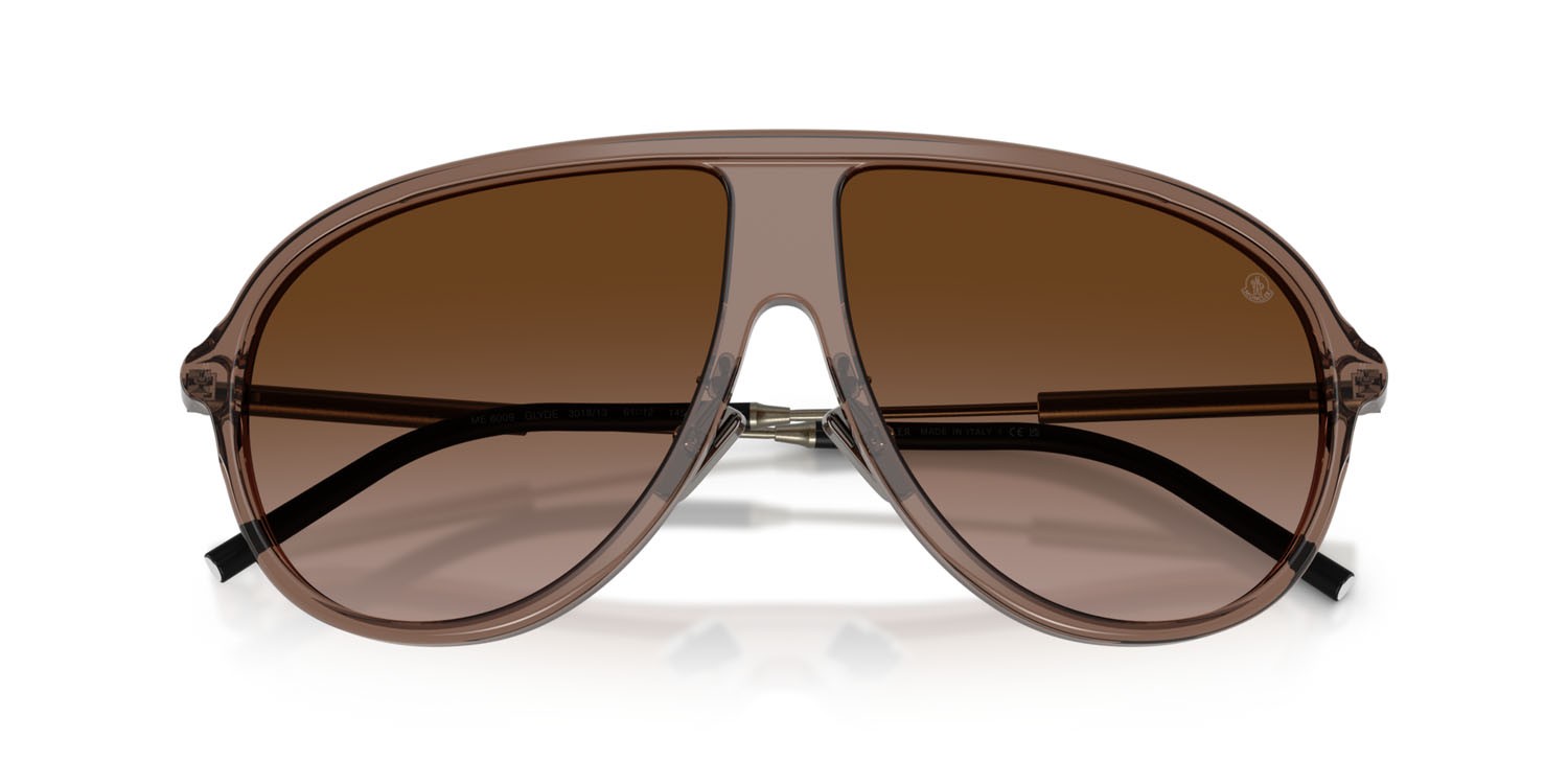 Occhiali da sole Moncler Glyde ME 6009 (301813) colore marrone trasparente lucido forma aviator lenti marrone sfumato
