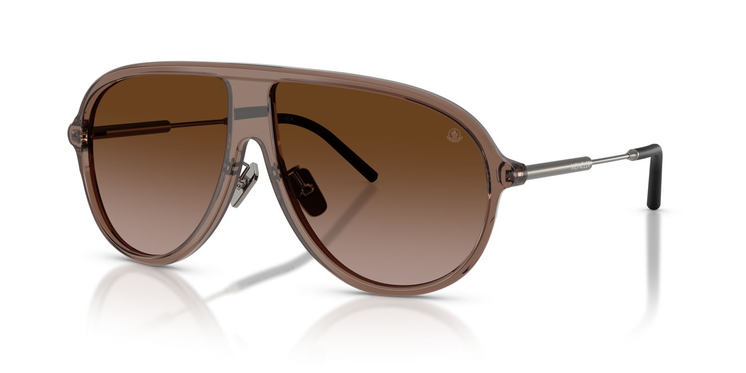 Occhiali da sole Moncler Glyde ME 6009 (301813) colore marrone trasparente lucido forma aviator lenti marrone sfumato