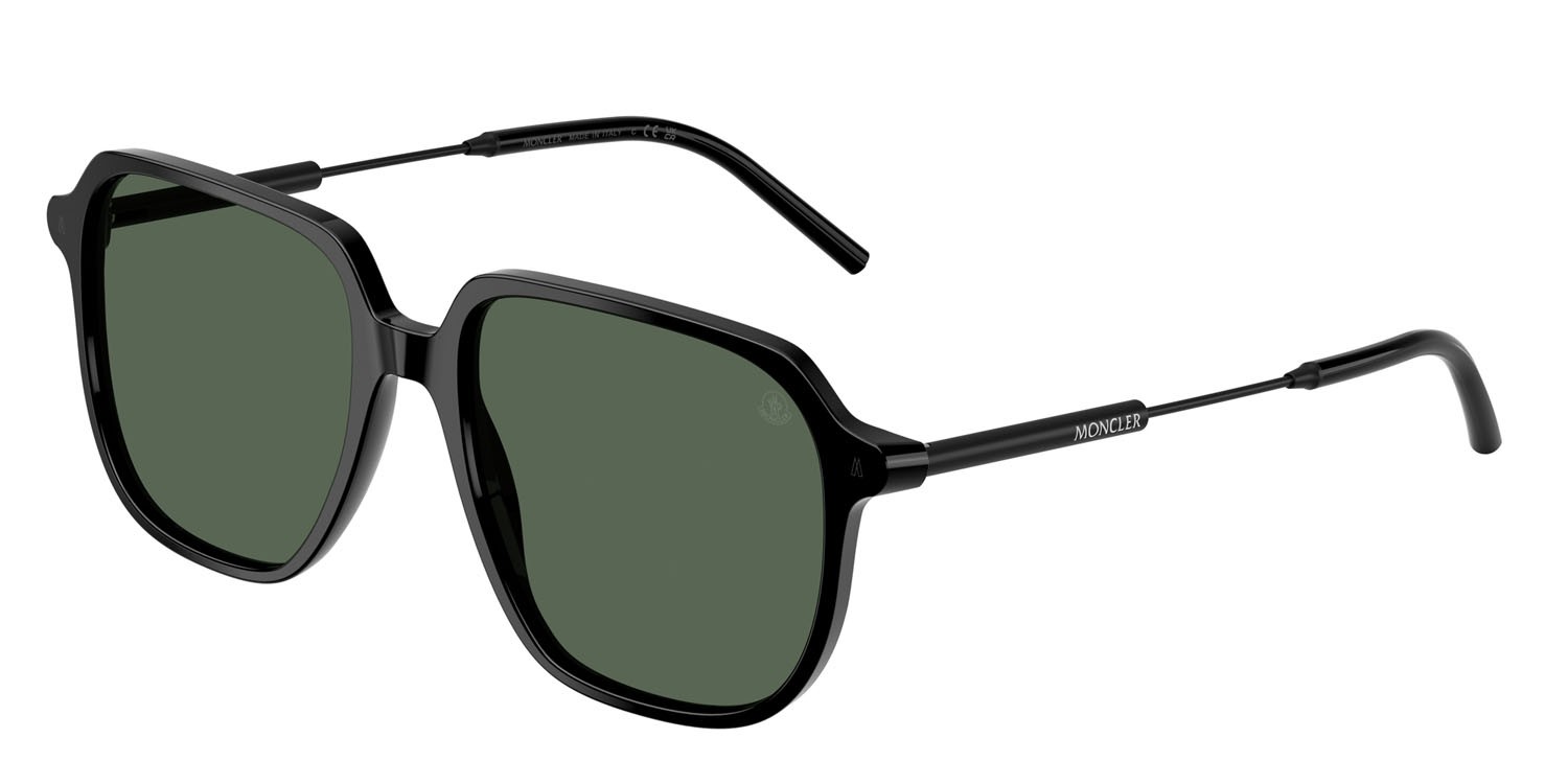 Occhiali da sole Moncler Cylin ME 6010 (300171) colore nero lucido forma aviator lenti verde scuro tinta unita