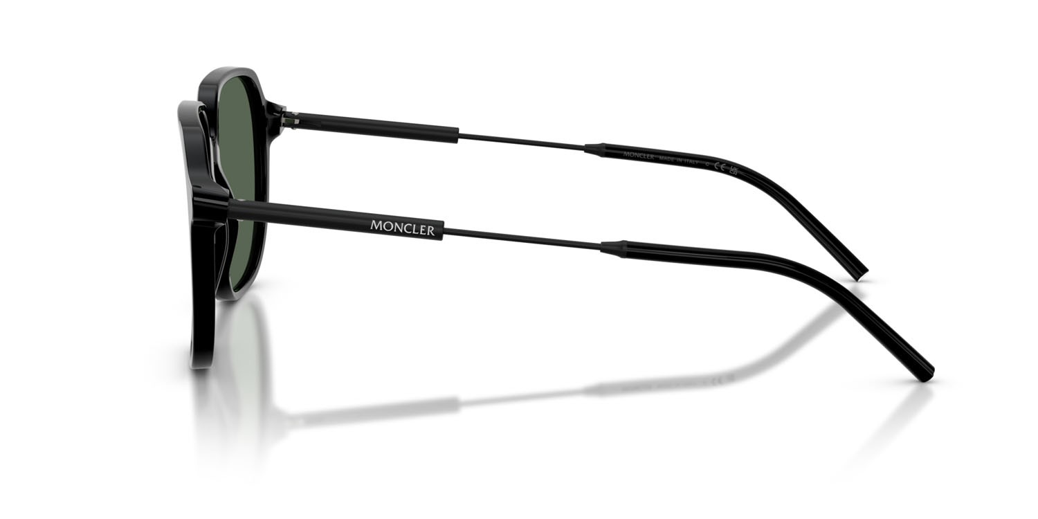 Occhiali da sole Moncler Cylin ME 6010 (300171) colore nero lucido forma aviator lenti verde scuro tinta unita
