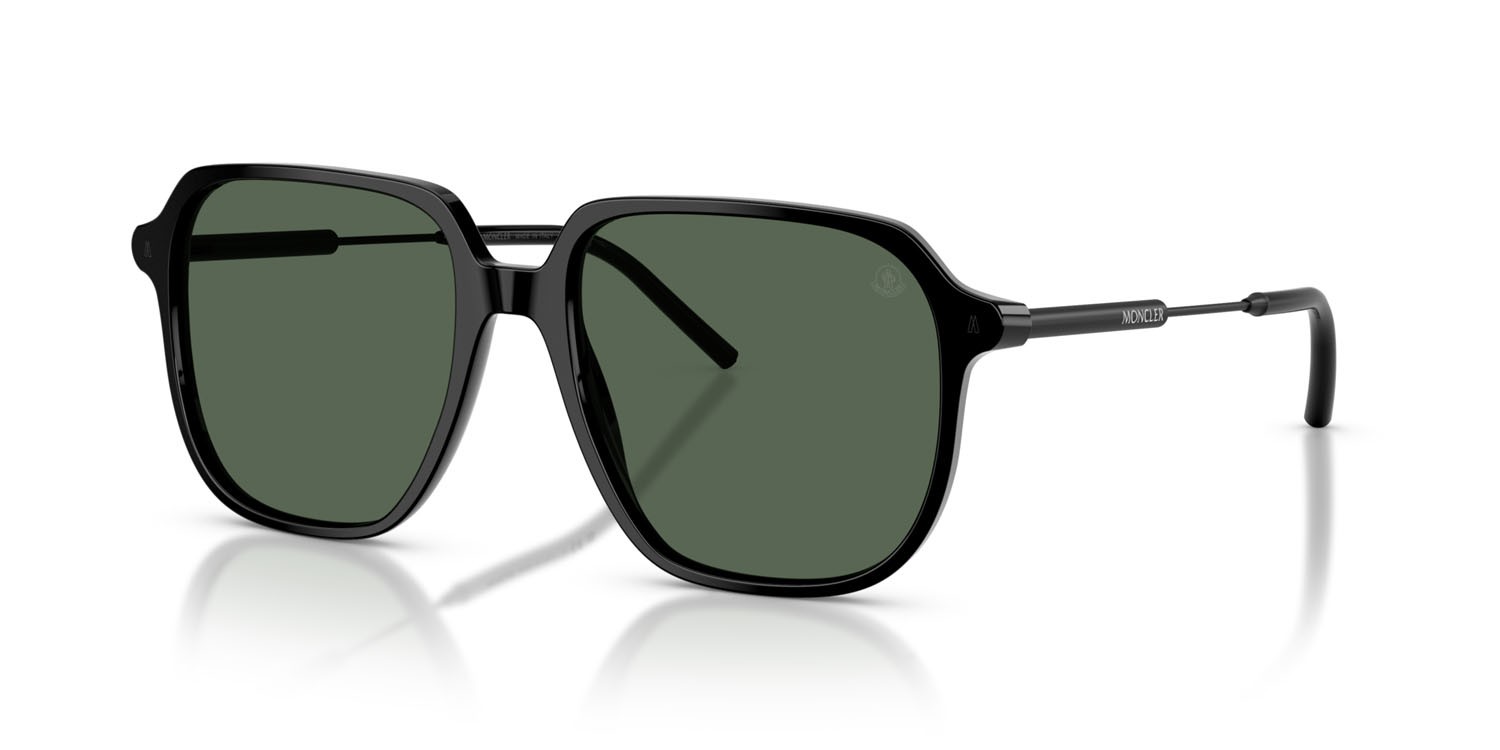 Occhiali da sole Moncler Cylin ME 6010 (300171) colore nero lucido forma aviator lenti verde scuro tinta unita