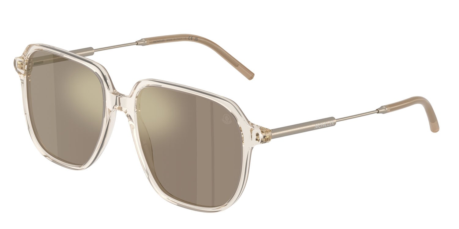Sunglasses Moncler Cylin ME 6010 (30035A) color burro lucido trasparente shape aviator lenses mirror brown gold