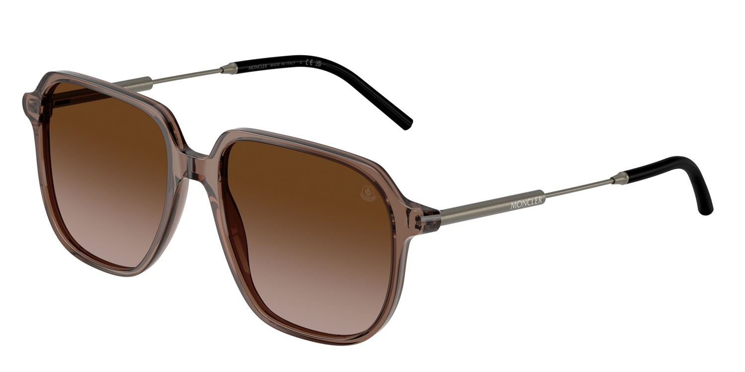Occhiali da sole Moncler Cylin ME 6010 (301813) colore marrone trasparente lucido forma aviator lenti marrone sfumato