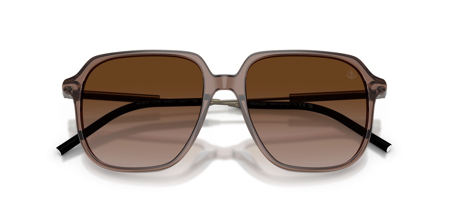 Occhiali da sole Moncler Cylin ME 6010 (301813) colore marrone trasparente lucido forma aviator lenti marrone sfumato