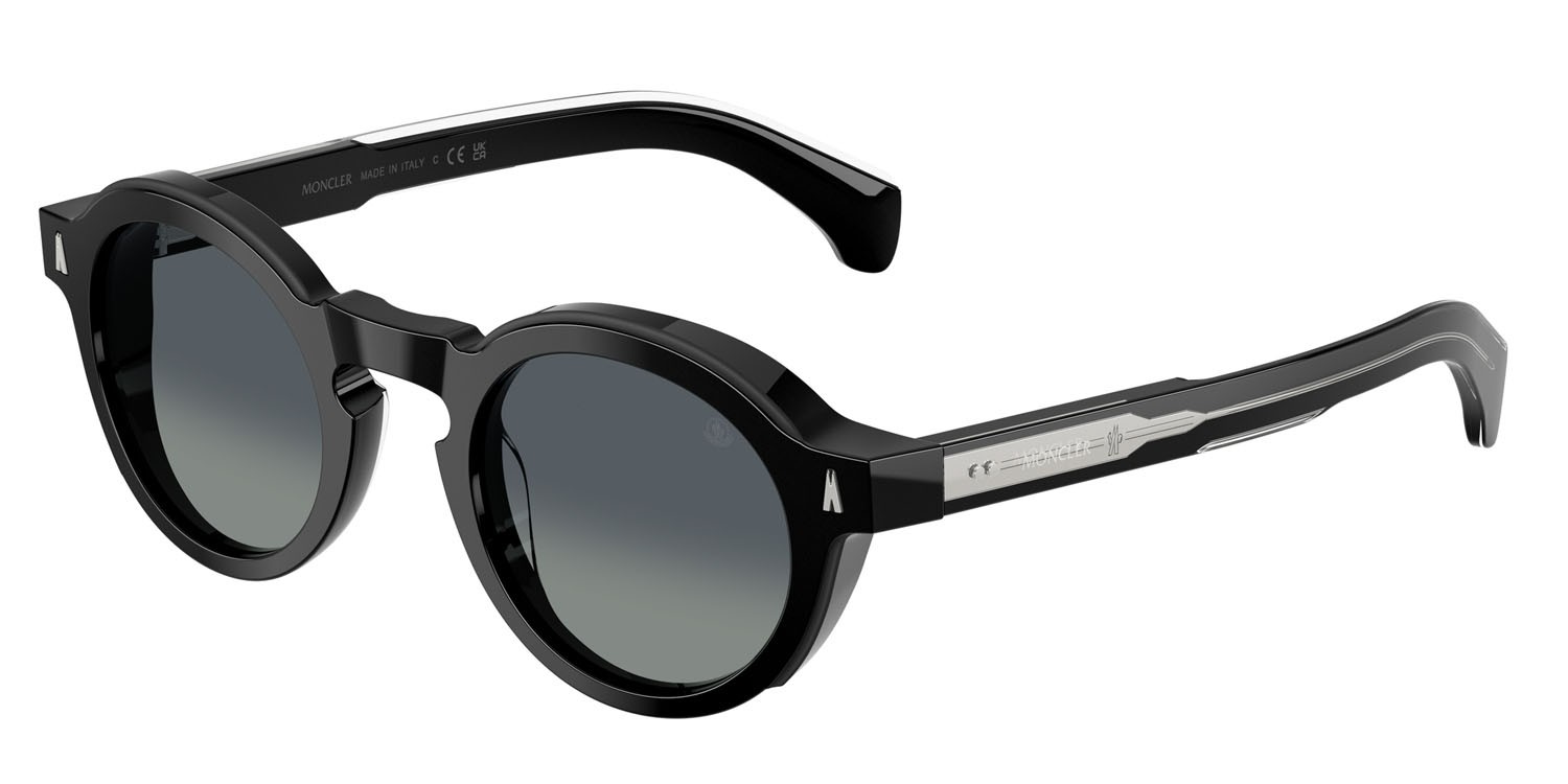 Occhiali da sole Moncler Aurone ME 6012 (30013C) colore nero lucido forma rotondo lenti grigio sfumato