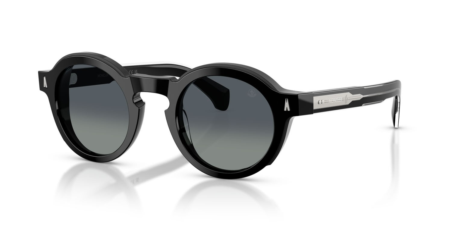Occhiali da sole Moncler Aurone ME 6012 (30013C) colore nero lucido forma rotondo lenti grigio sfumato