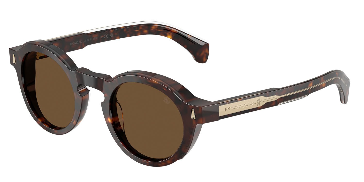 Occhiali da sole Moncler Aurone ME 6012 (300273) colore havana scuro lucido forma rotondo lenti marrone tinta unita