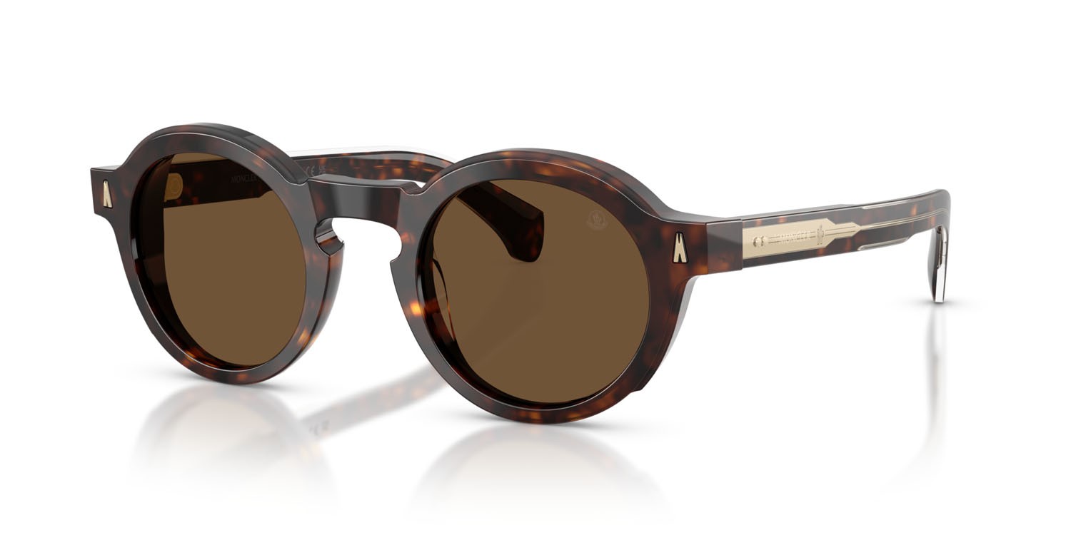Occhiali da sole Moncler Aurone ME 6012 (300273) colore havana scuro lucido forma rotondo lenti marrone tinta unita