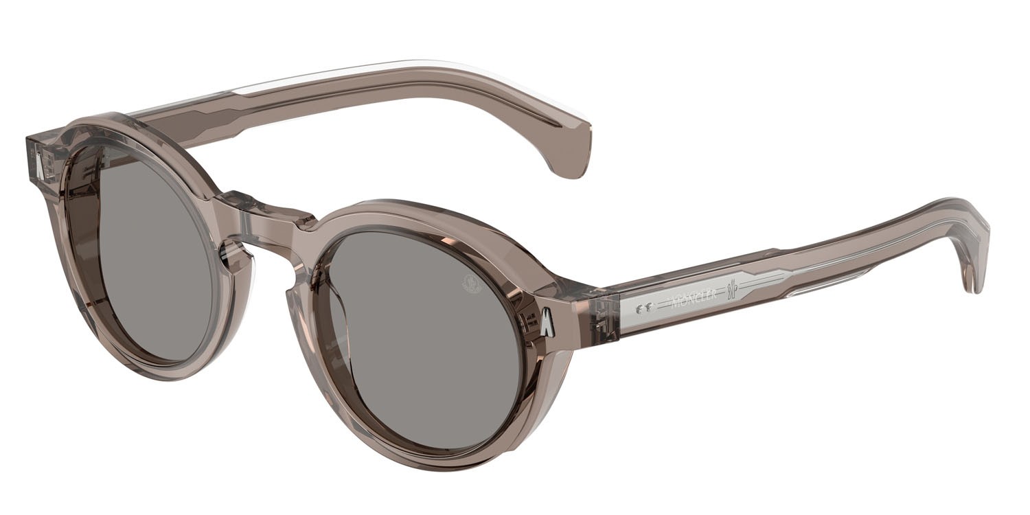 Sunglasses Moncler Aurone ME 6012 (300987) color grigio lucido trasparente shape round lenses grigio tinta unita