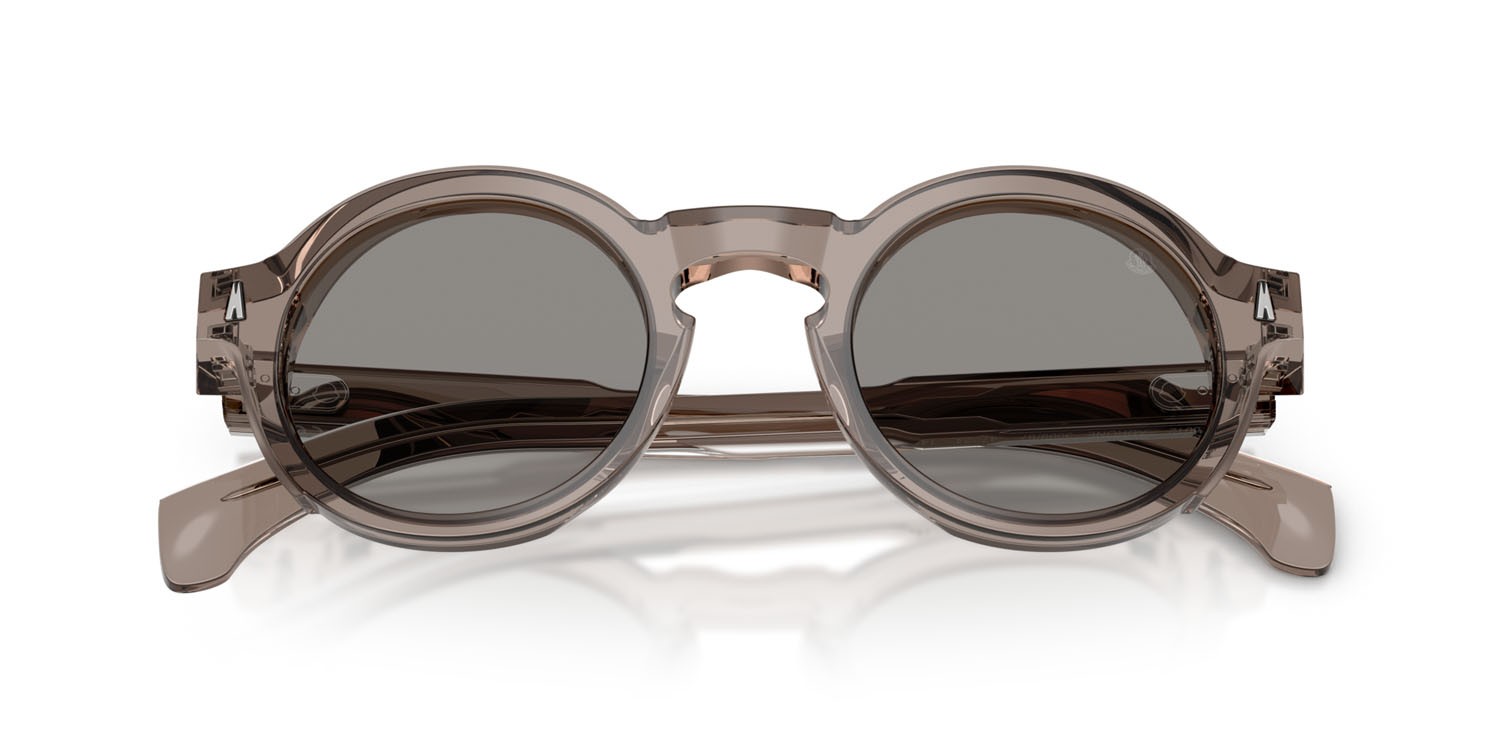 Sunglasses Moncler Aurone ME 6012 (300987) color grigio lucido trasparente shape round lenses grigio tinta unita