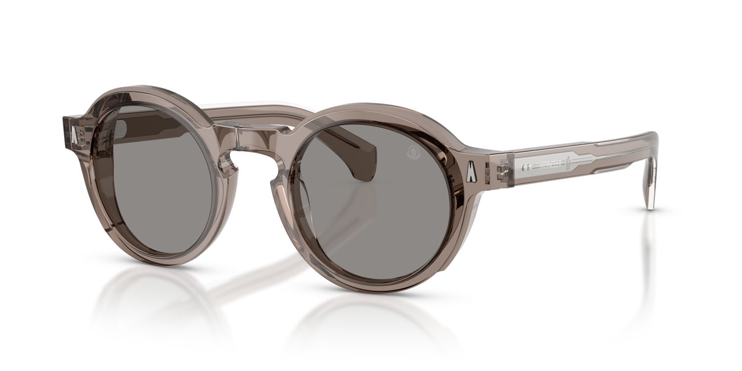 Sunglasses Moncler Aurone ME 6012 (300987) color grigio lucido trasparente shape round lenses grigio tinta unita