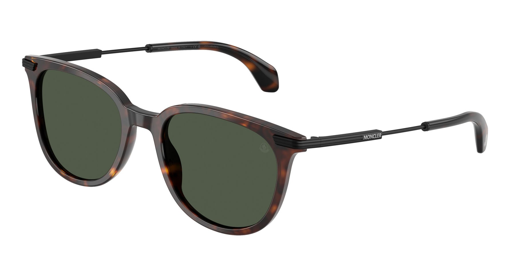 Occhiali da sole Moncler Korra ME 6013 (30029A) colore havana lucido forma ovale lenti polar solid green