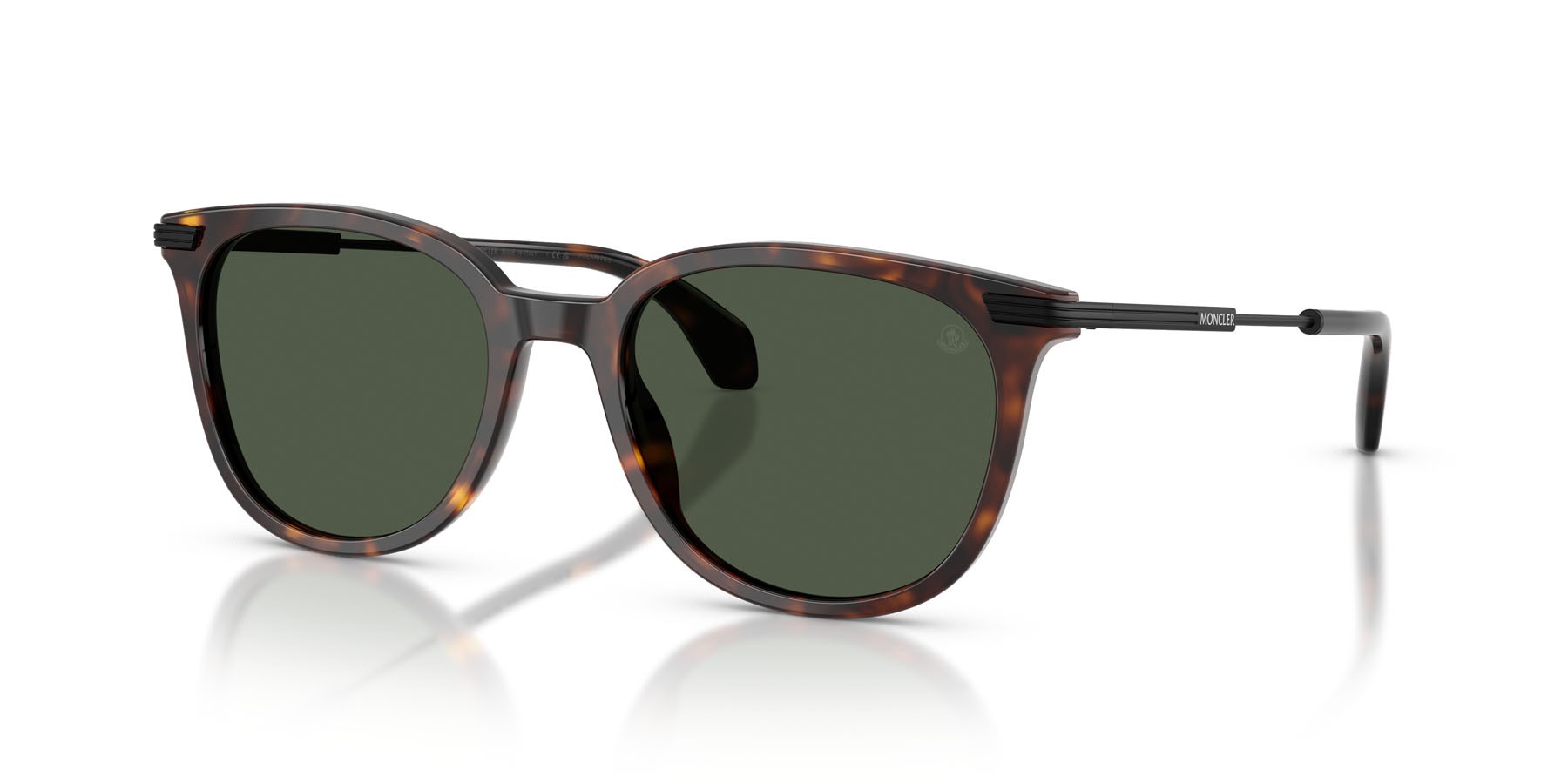 Occhiali da sole Moncler Korra ME 6013 (30029A) colore havana lucido forma ovale lenti polar solid green