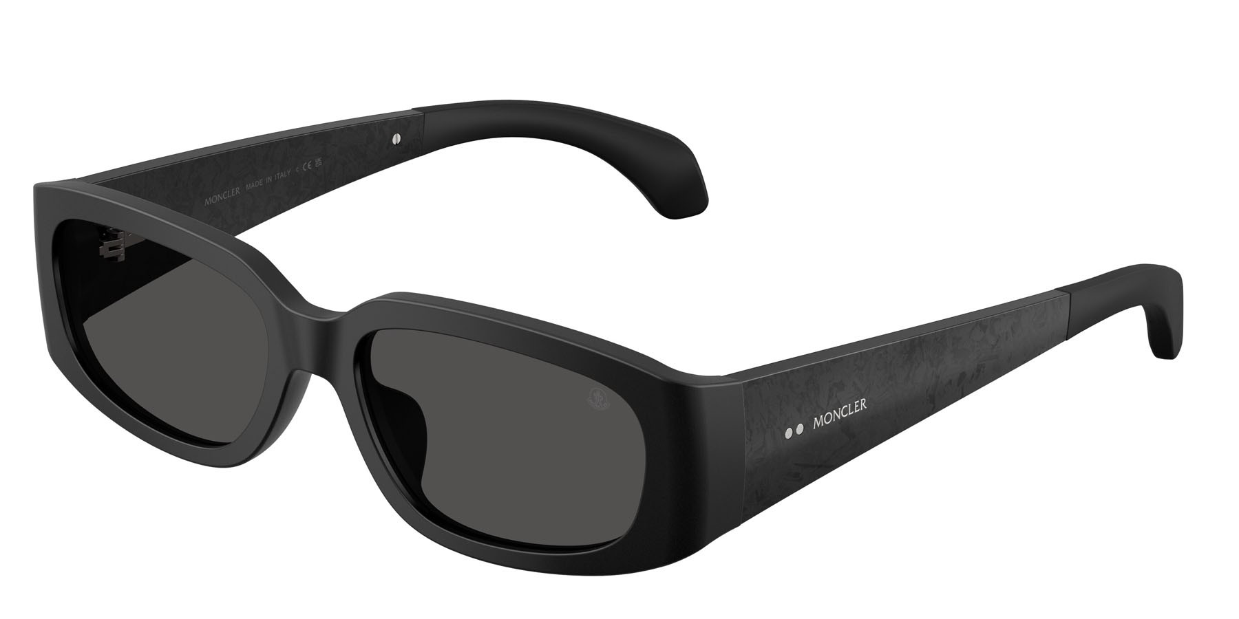 Occhiali da sole Moncler Lumin ME 6014U (300187) colore nero opaco forma rettangolare lenti grigio scuro tinta unita