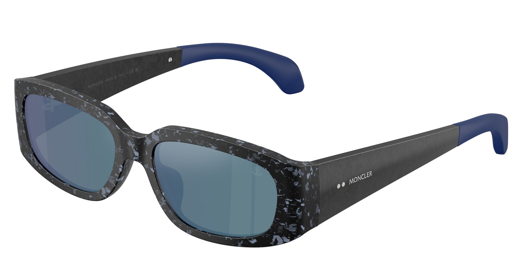 Occhiali da sole Moncler Lumin ME 6014U (303325) colore granito opaco forma rettangolare lenti blu a specchio