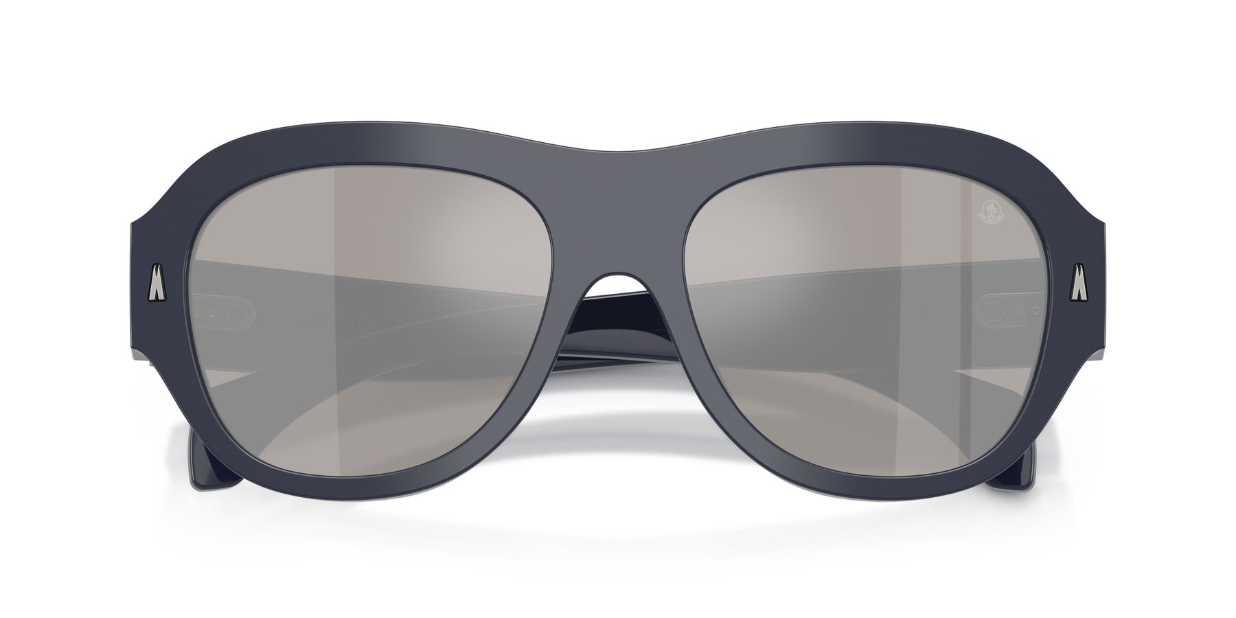 Occhiali da sole Moncler Elevane ME 6015U (30206G) colore blu scuro brillante forma irregolare lenti argento a specchio