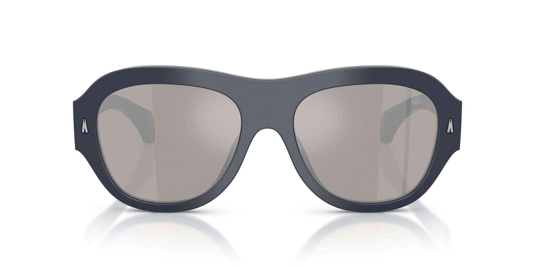 Occhiali da sole Moncler Elevane ME 6015U (30206G) colore blu scuro brillante forma irregolare lenti argento a specchio
