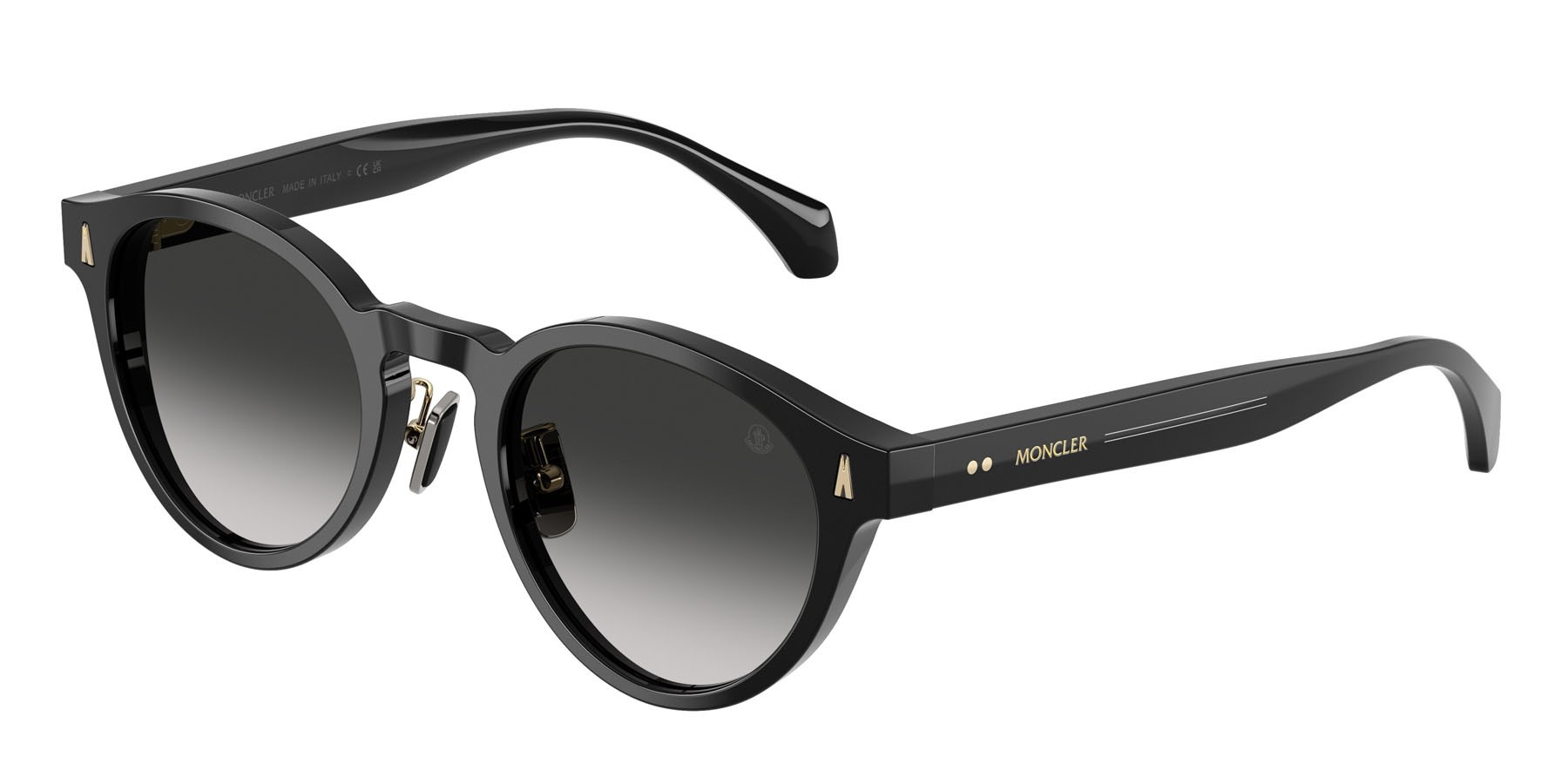Sunglasses Moncler Ember ME 6017D (30013C) color nero lucido shape round lenses dark gradient grey