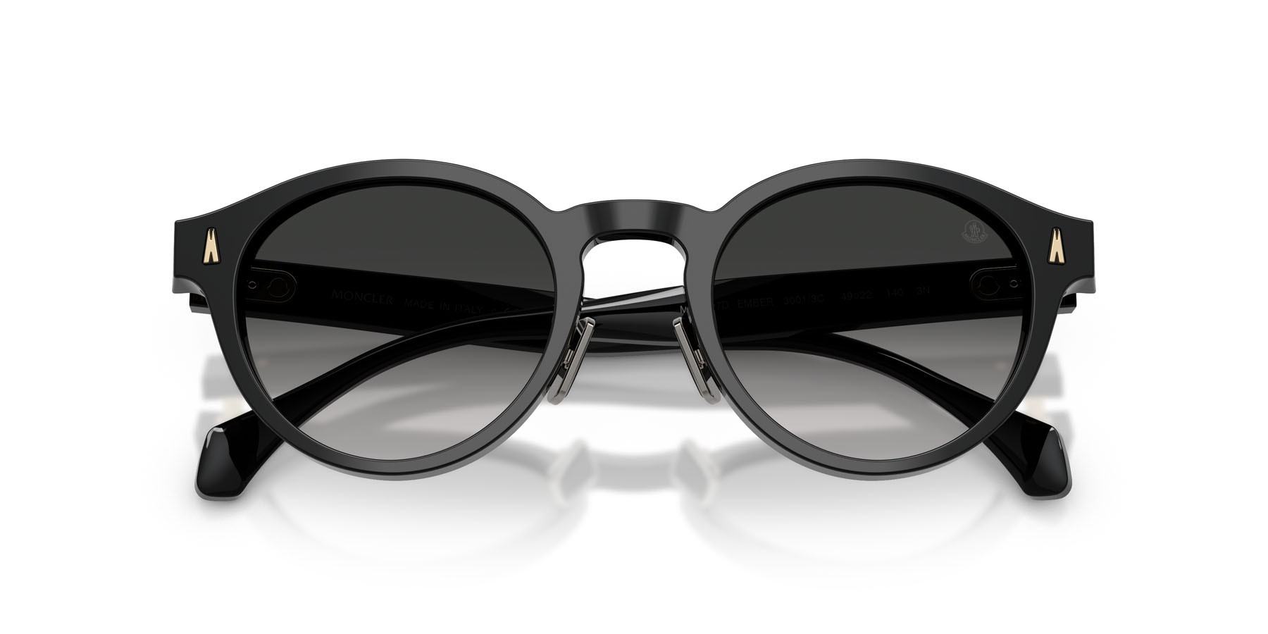 Sunglasses Moncler Ember ME 6017D (30013C) color nero lucido shape round lenses dark gradient grey