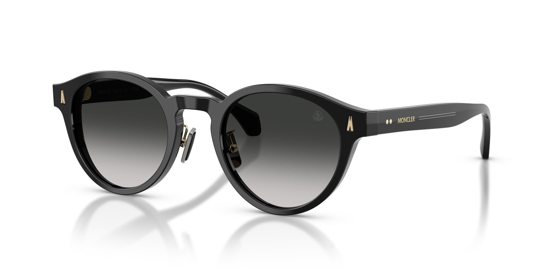 Sunglasses Moncler Ember ME 6017D (30013C) color nero lucido shape round lenses dark gradient grey