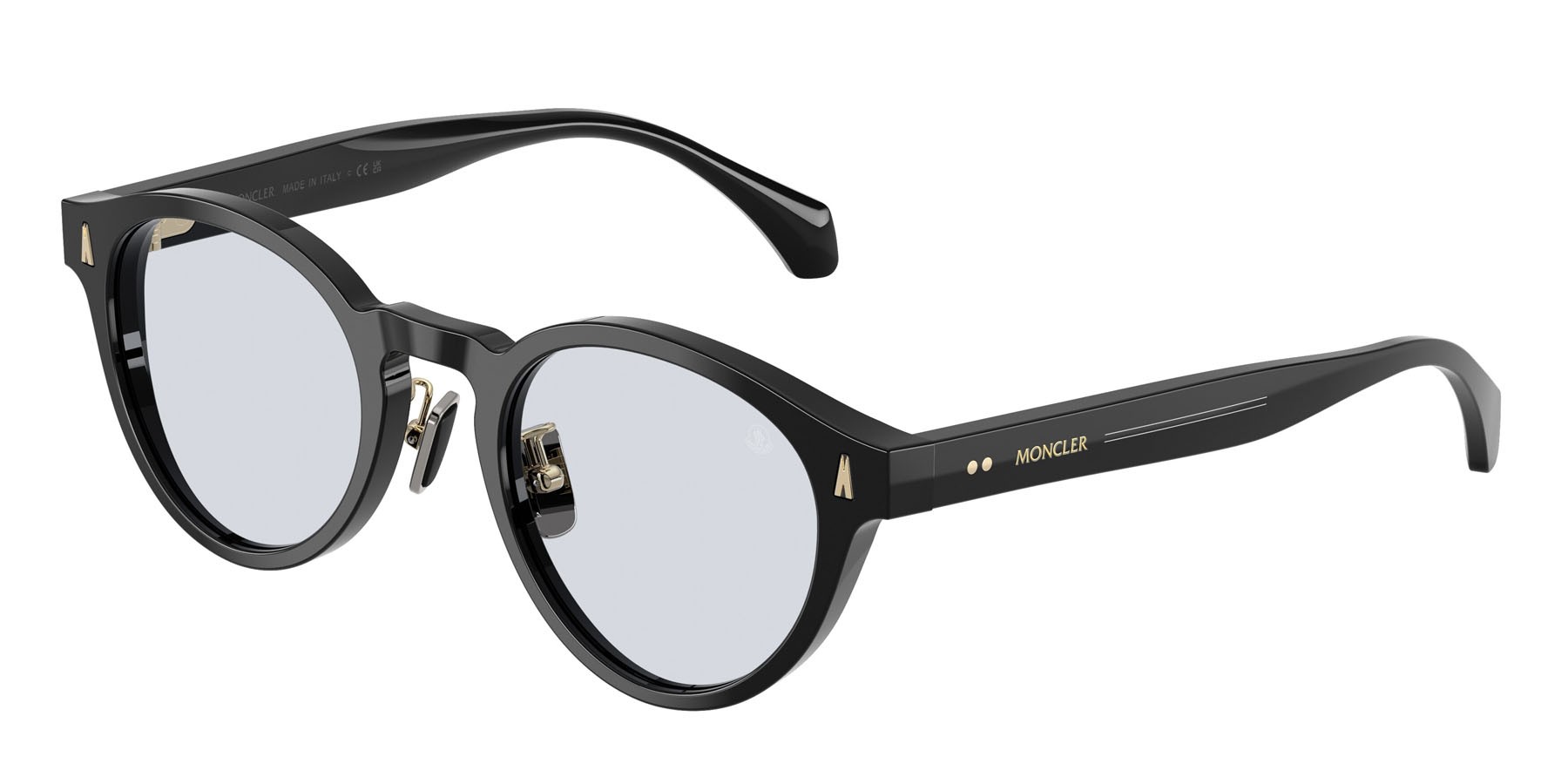 Sunglasses Moncler Ember ME 6017D (300172) color nero lucido shape round lenses solid light azure