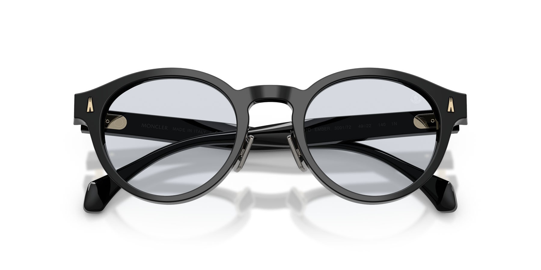 Sunglasses Moncler Ember ME 6017D (300172) color nero lucido shape round lenses solid light azure