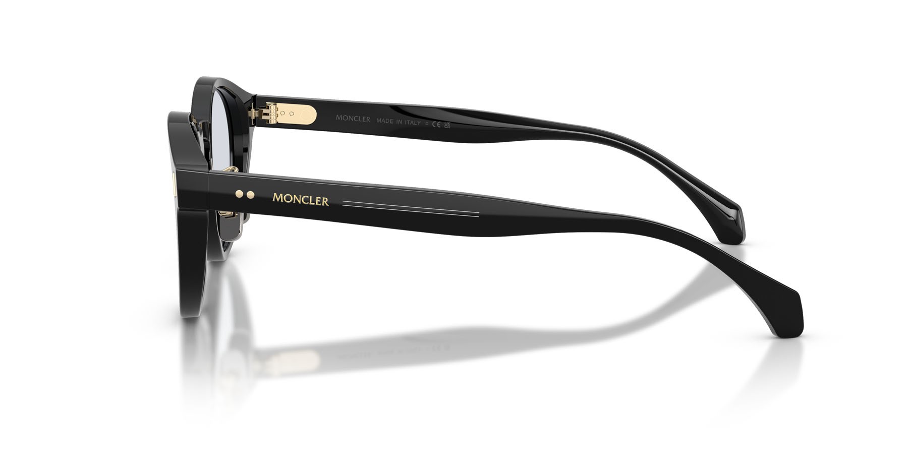 Sunglasses Moncler Ember ME 6017D (300172) color nero lucido shape round lenses solid light azure