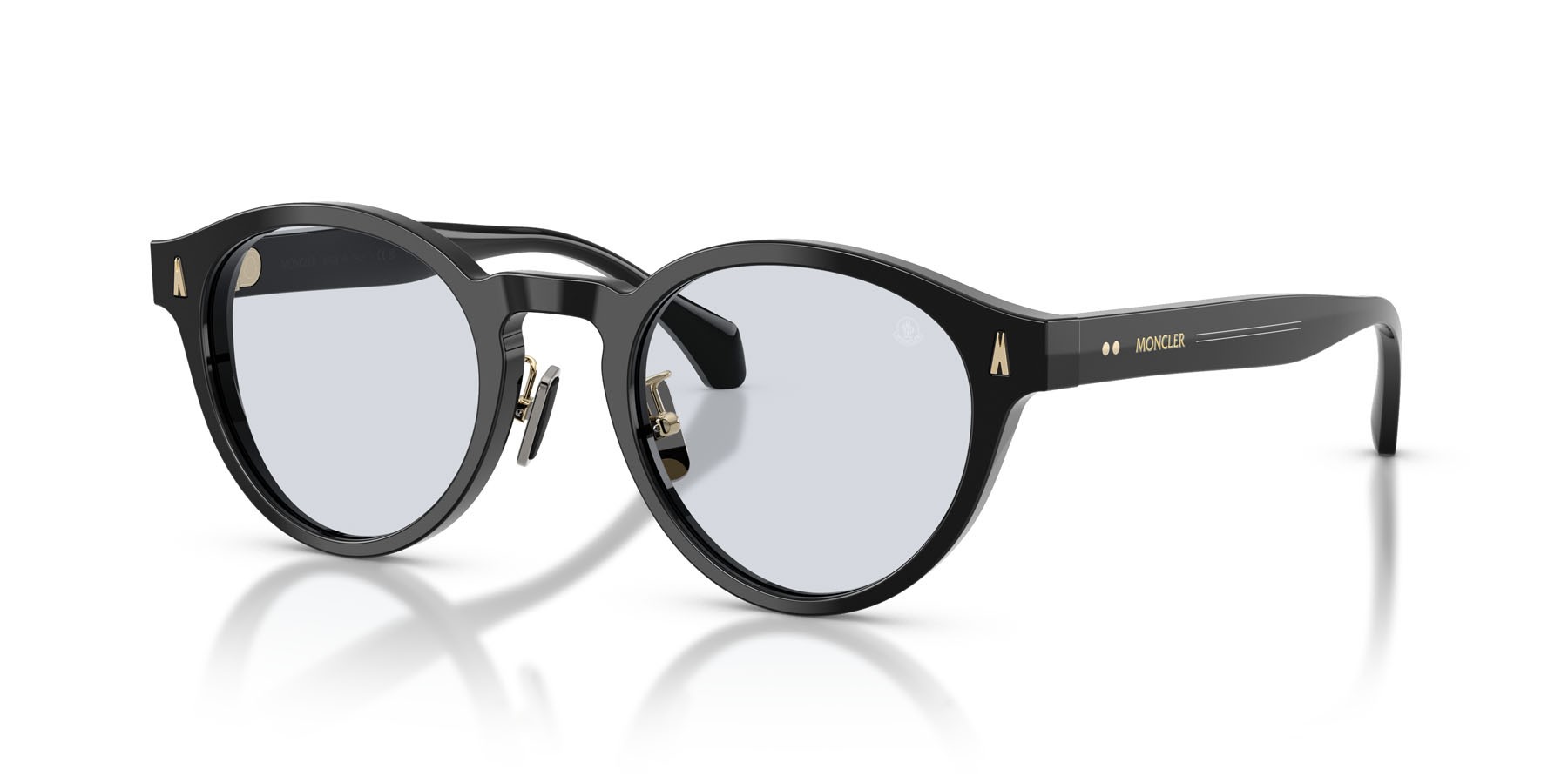 Sunglasses Moncler Ember ME 6017D (300172) color nero lucido shape round lenses solid light azure