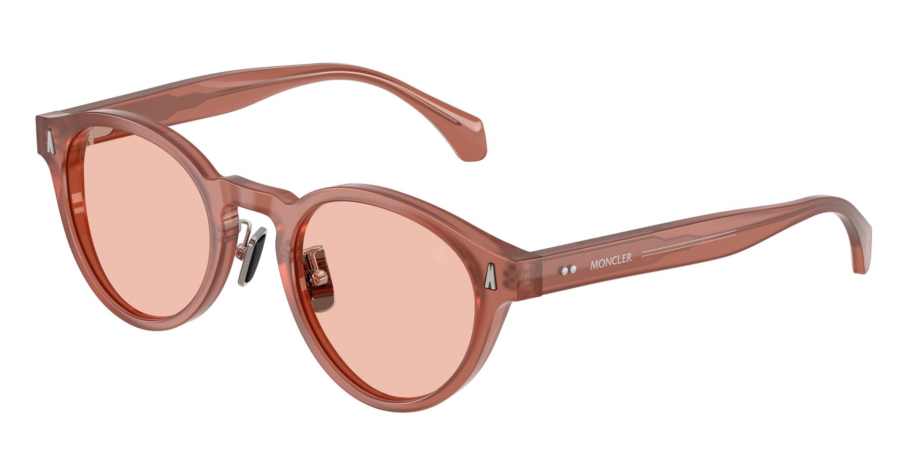 Sunglasses Moncler Ember ME 6017D (302684) color rosa opalino brillante shape round lenses solid light pink