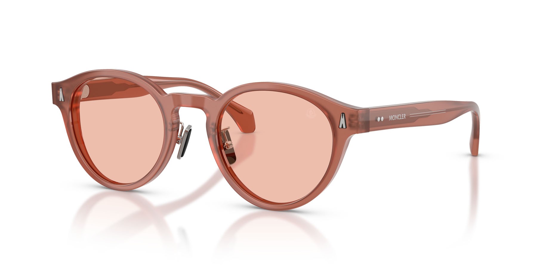 Sunglasses Moncler Ember ME 6017D (302684) color rosa opalino brillante shape round lenses solid light pink