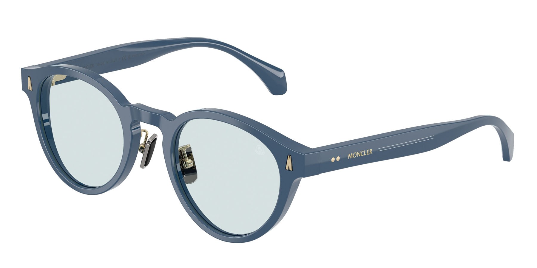 Sunglasses Moncler Ember ME 6017D (3028N2) color azzurro brillante shape round lenses nxt photo azure