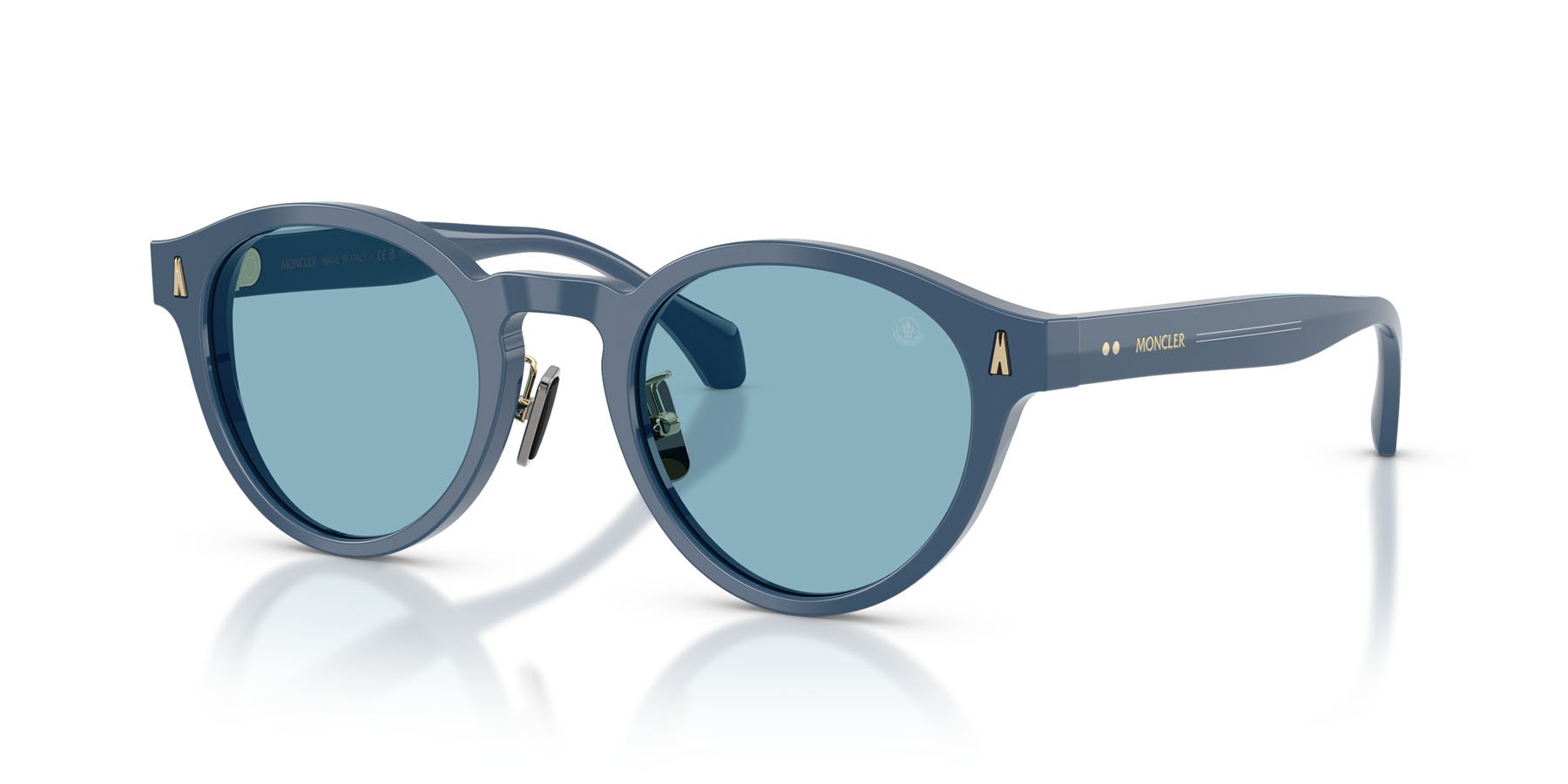 Sunglasses Moncler Ember ME 6017D (3028N2) color azzurro brillante shape round lenses nxt photo azure
