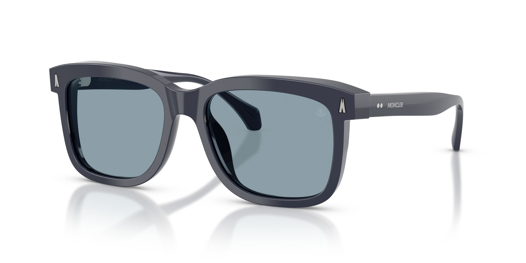 Occhiali da sole Moncler Valaire ME 6018 (302072) colore blu scuro brillante forma quadrato lenti azzurro