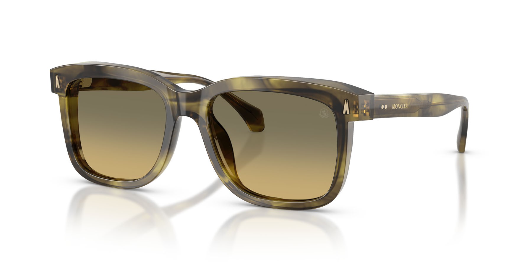 Occhiali da sole Moncler Valaire ME 6018 (3027L0) colore havana verde striato lucido forma quadrato lenti verde sfumato grigio scuro