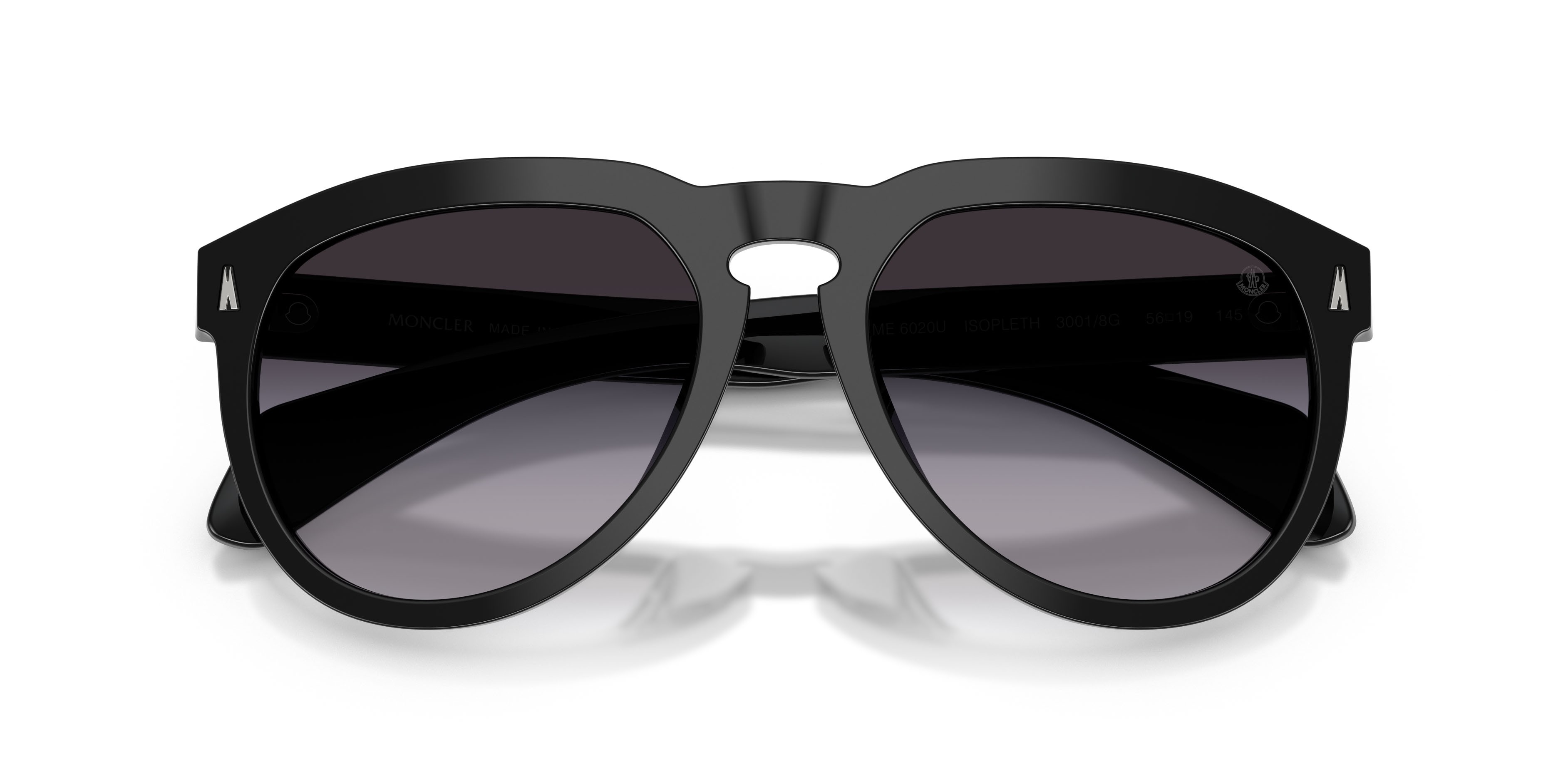 Occhiali da sole Moncler Isopleth ME 6020U (30018G) colore nero lucido forma aviator lenti grigio chiaro sfumato