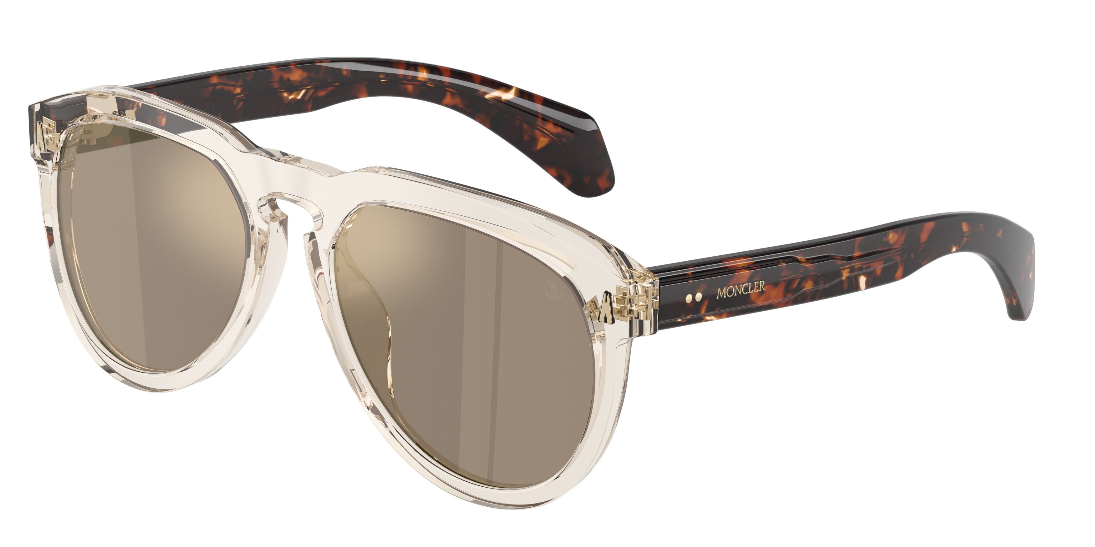 Occhiali da sole Moncler Isopleth ME 6020U (30035A) colore burro trasparente forma aviator lenti oro a specchio