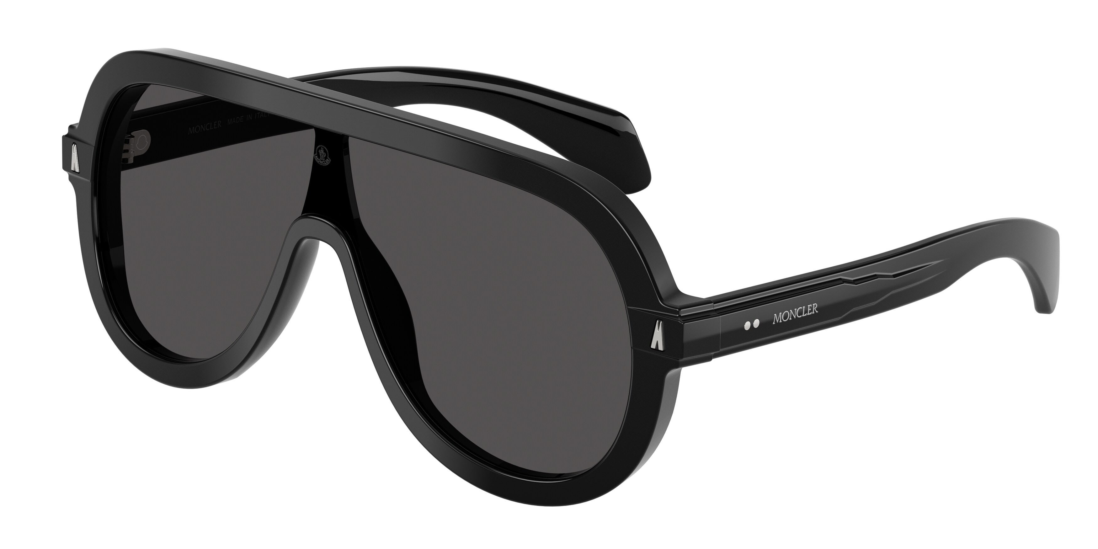 Occhiali da sole Moncler Sunsette ME 6021U (300187) colore nero lucido forma aviator lenti grigio scuro tinta unita