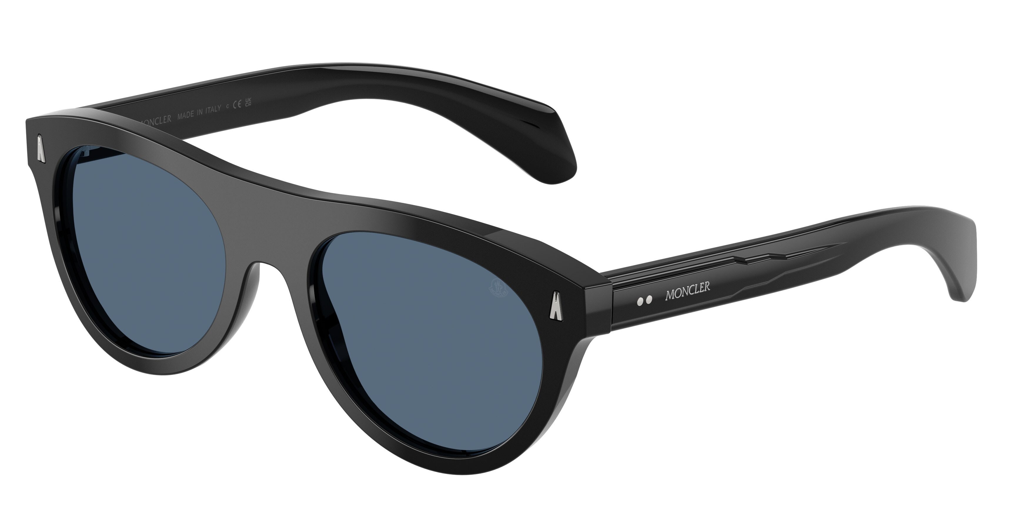 Occhiali da sole Moncler Splash ME 6022U (300180) colore nero lucido forma ovale lenti blu scuro