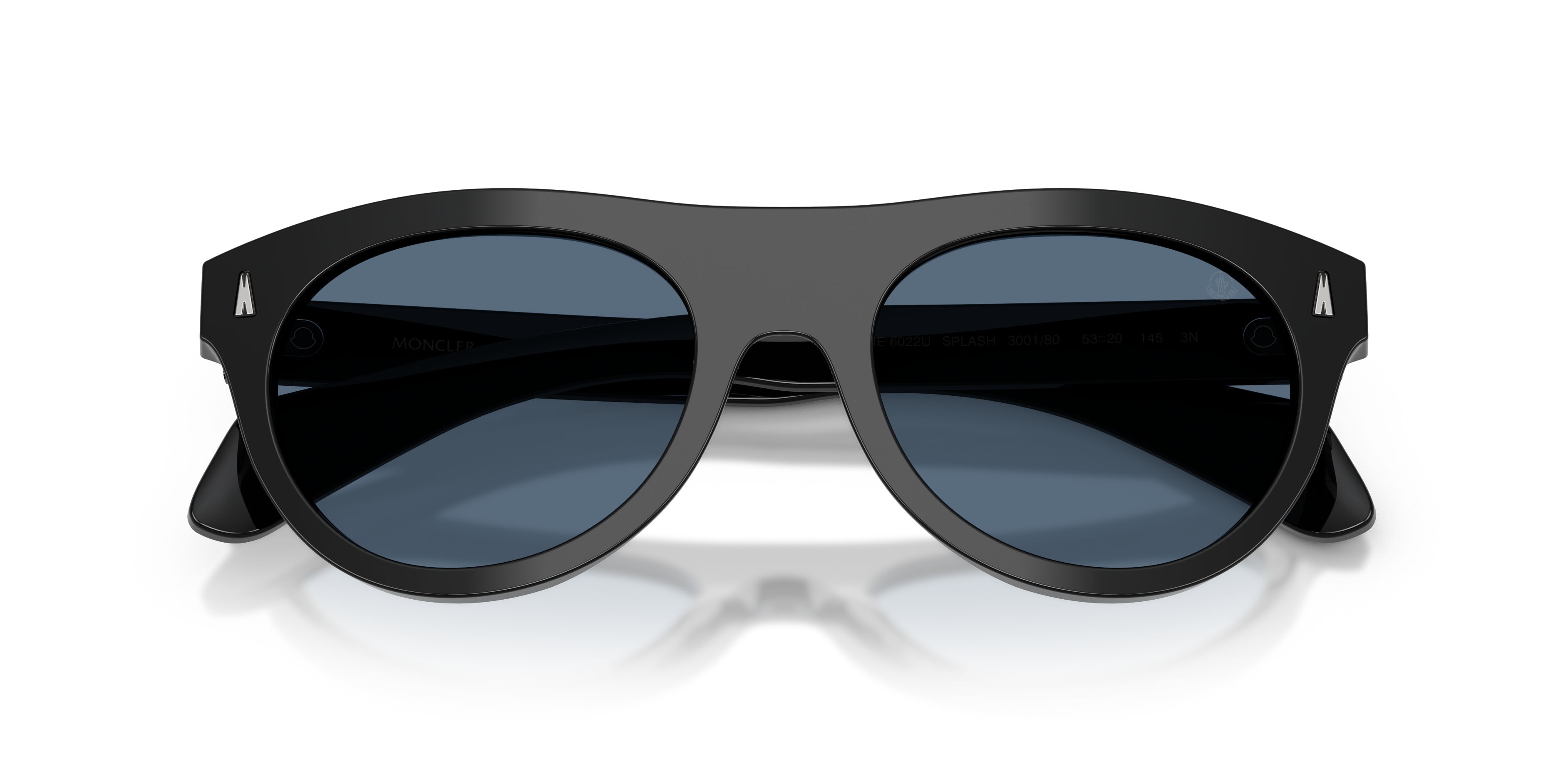 Occhiali da sole Moncler Splash ME 6022U (300180) colore nero lucido forma ovale lenti blu scuro