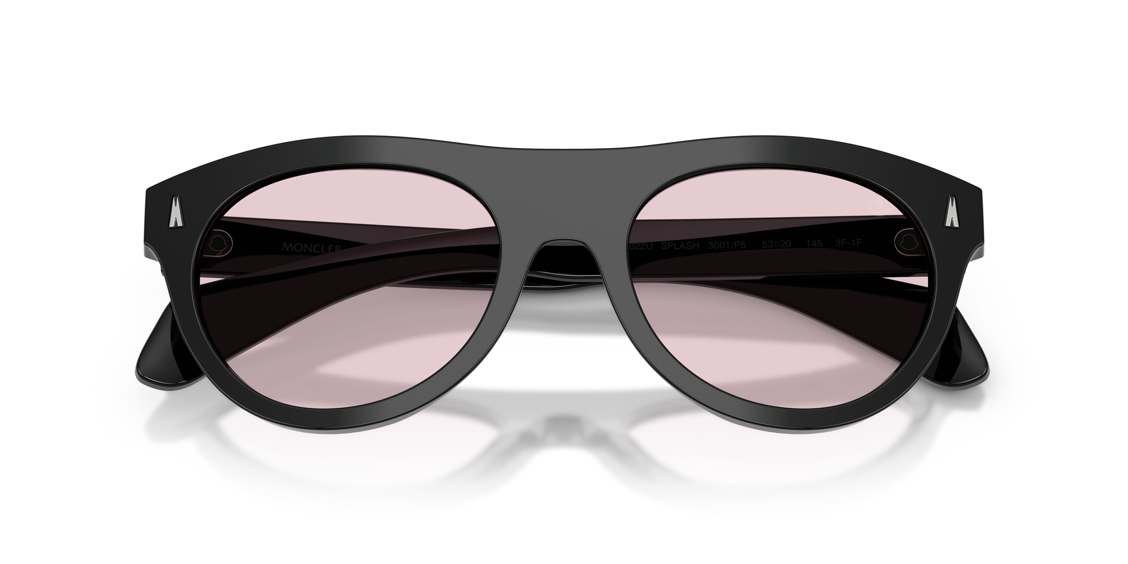 Occhiali da sole Moncler Splash ME 6022U (3001P5) colore nero lucido forma ovale lenti rosa