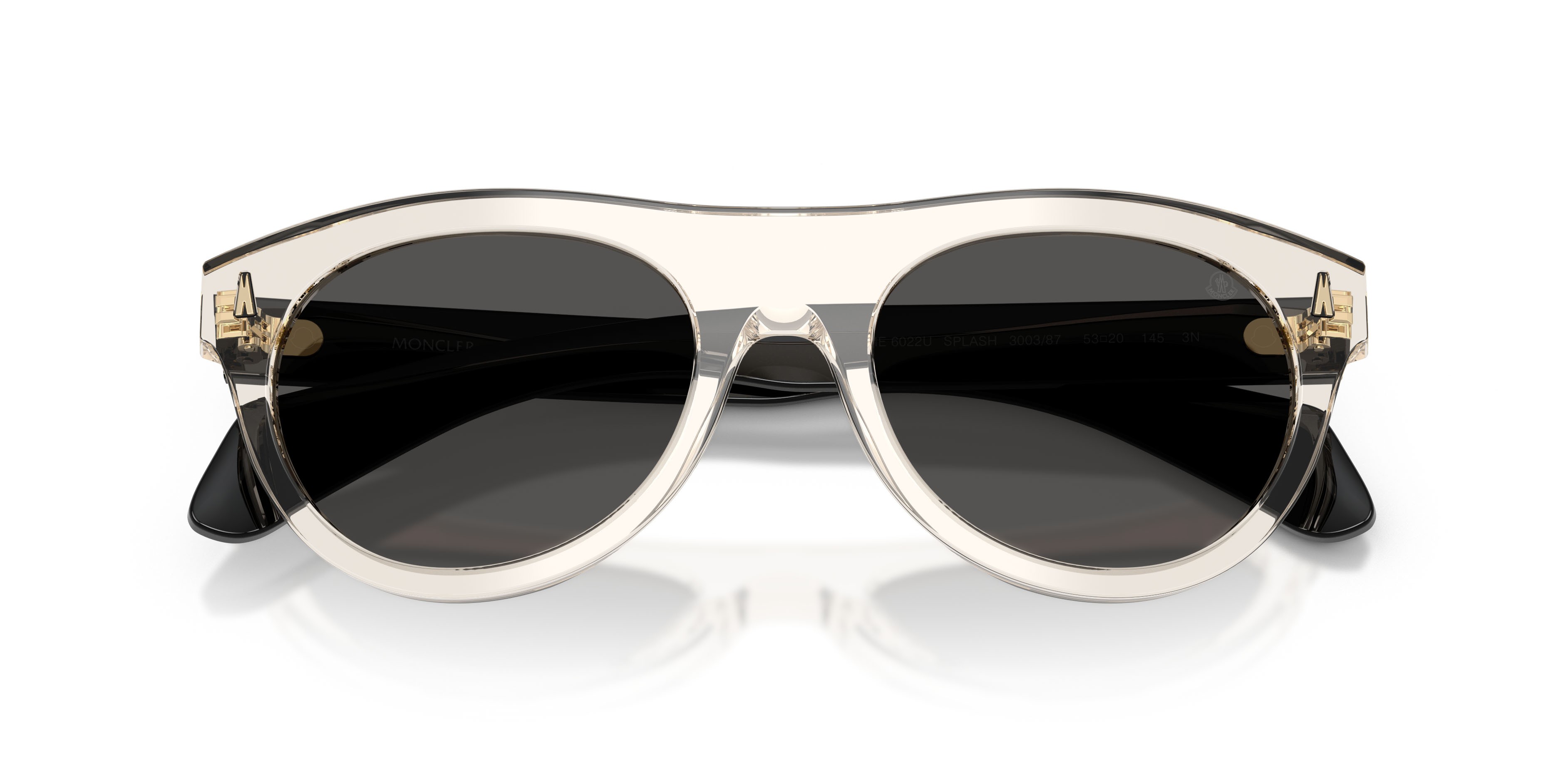 Occhiali da sole Moncler Splash ME 6022U (300387) colore burro trasparente forma ovale lenti grigio scuro
