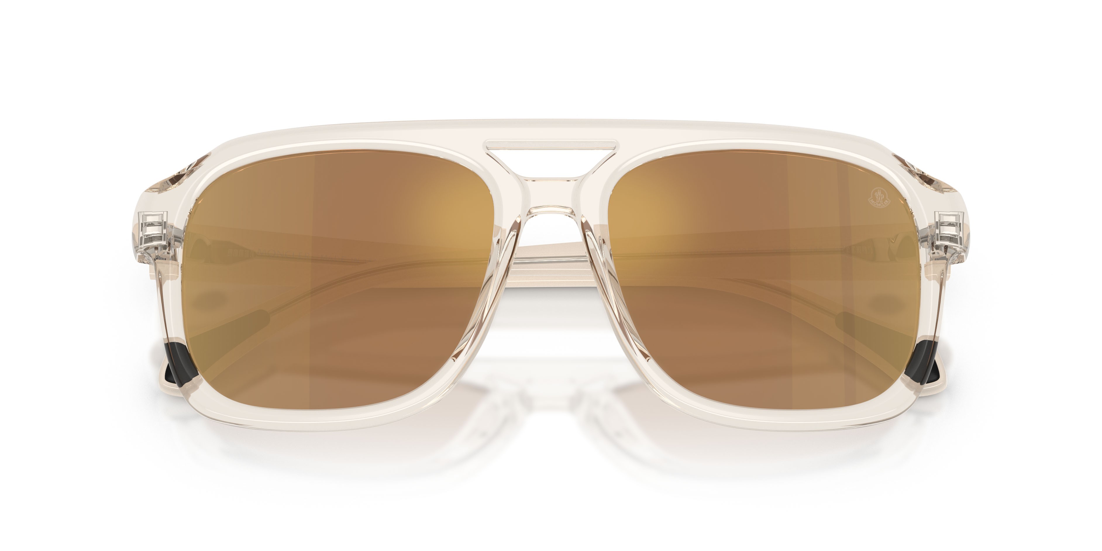 Occhiali da sole Moncler Vantos ME 6024 (30032T) colore burro trasparente forma quadrato lenti marrone specchiata oro polarizzata