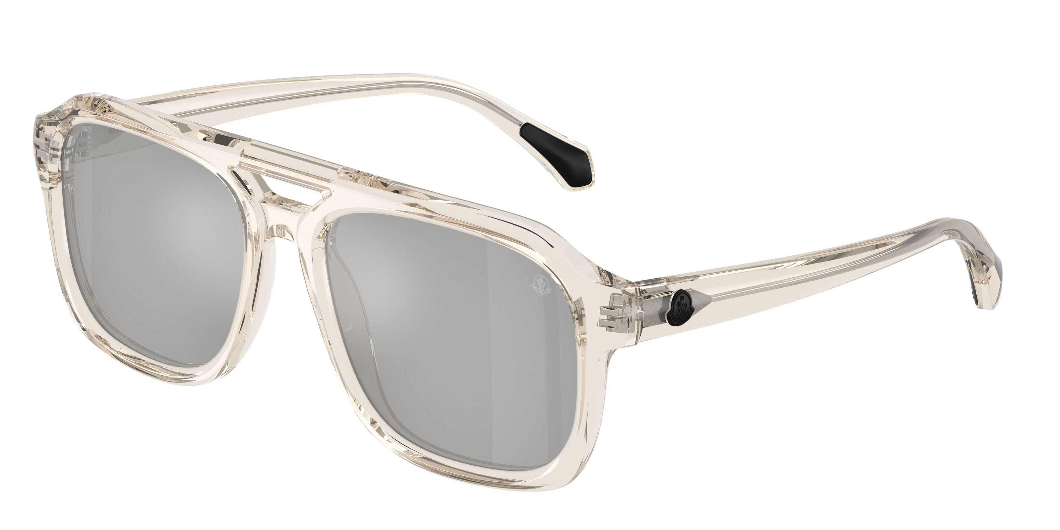 Occhiali da sole Moncler Vantos ME 6024 (30037I) colore burro trasparente forma quadrato lenti argento a specchio